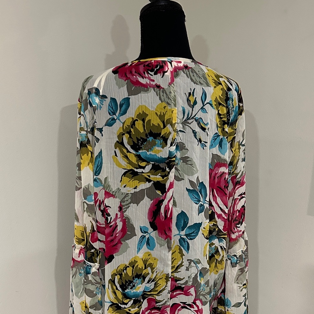 *BAND OF GYPSIES* Multicolor Floral Tie-Front Sheer Duster Robe Size XL - Picture 6 of 9